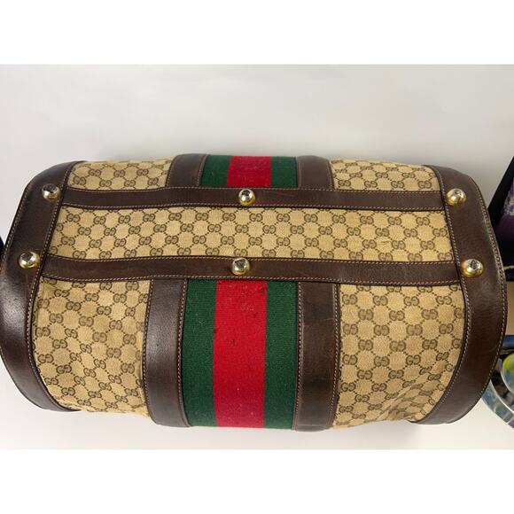 Gucci Sherry Line GG Duffle Medium Brown Leather/PVC Vintage - Picture 8 of 11